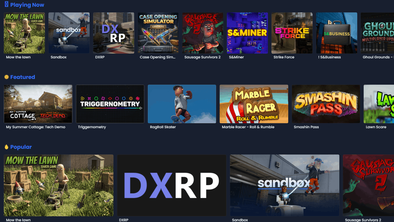 s&box gameplay image showing the community games browser or server list